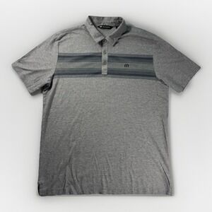 TravisMathew Polo Shirt Mens Large Gray Striped Golf Casual Short Sleeve